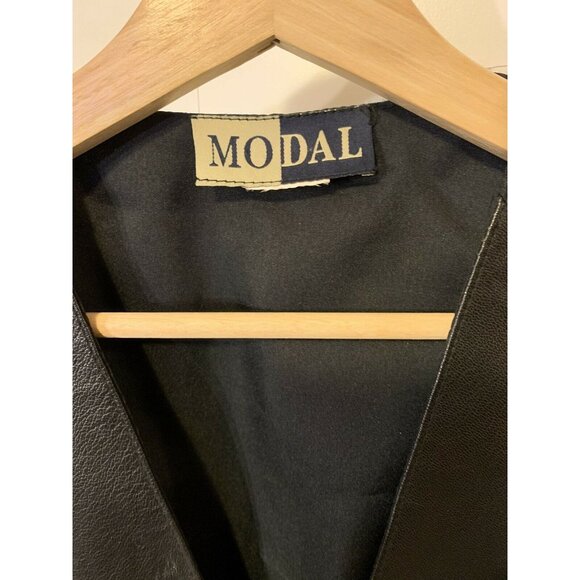 Modal Vtg Black Leather front vest Western Biker Oklahoma State buttons XL - Picture 2 of 6